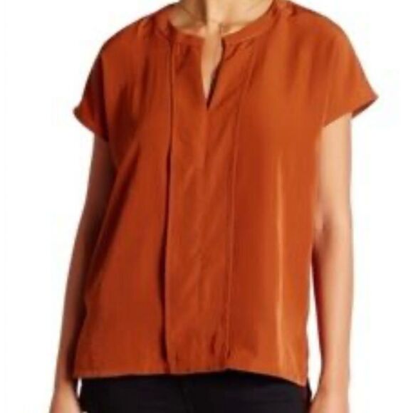 Harlowe & Graham Half Sleeve Pleat Blouse Pumpkins Orange S - Picture 1 of 9